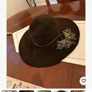 Louise Green Elegant Brown Hat with Embellishments of Butterfly or Phoenix